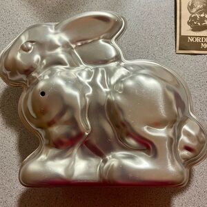 Nordic Ware Silver Bunny Cake Pan with original packet insert with recipes